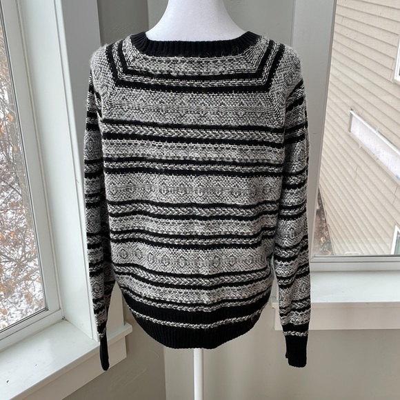 Bass Black and White Fair isle Stripe Crewneck Sweater Size XL - Picture 4 of 6